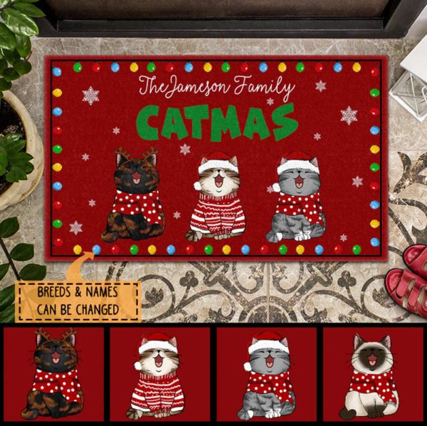 Merry Catmas Cats Personalized Doormat, Xmas Welcome Mat, Gift For Christmas
