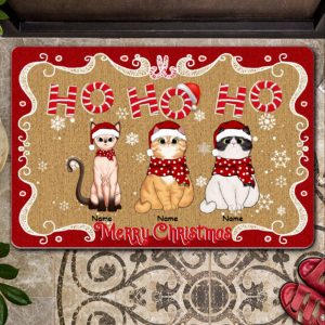 Merry Christmas Cats Personalized Doormat, Cat…