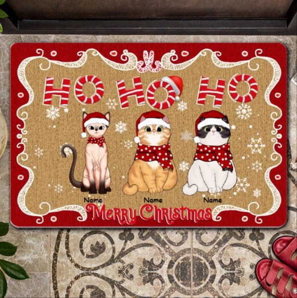 Merry Christmas Cats Personalized Doormat, Cat Doormat, Gift For Cat Lovers