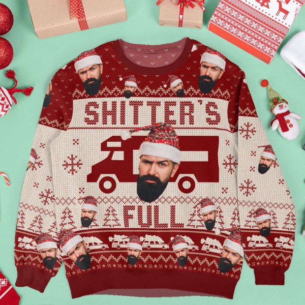 Merry Christmas Sh!*ter’s Full, Personalized Photo Ugly Sweater, For Men And Women