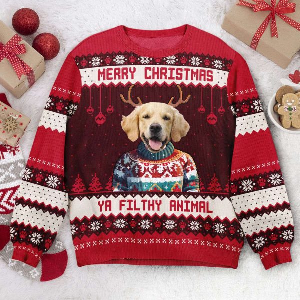 Merry Christmas Ya Filthy Animal, Personalized Photo Ugly Sweater, For Men And Women