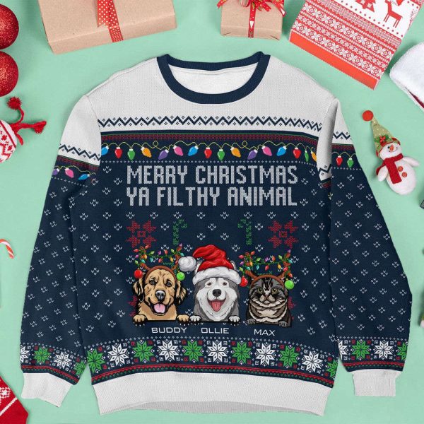 Merry Christmas Ya Filthy Animal, Personalized Ugly Sweater, For Men And Women