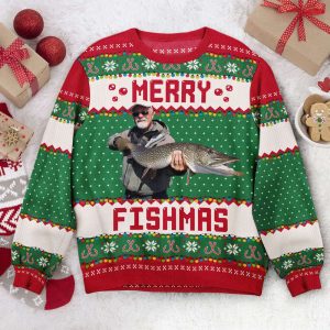 merry fishmas gift for fishing lovers personalized photo ugly sweater for men and women 1.jpeg