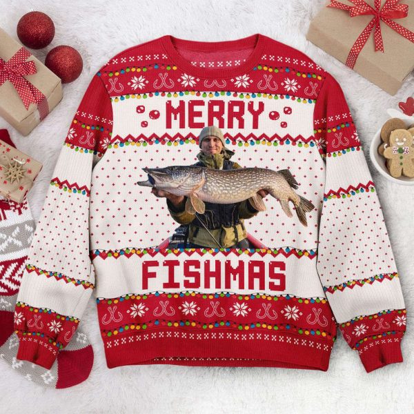 Merry Fishmas Gift For Fishing Lovers, Personalized Photo Ugly Sweater, For Men And Women