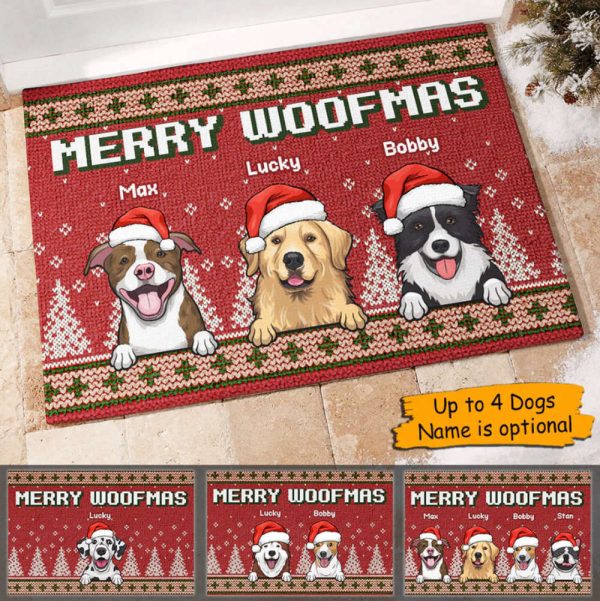 Merry Wooftmas Christmas Personalized Dog Doormat, Santa Pet Doormat For Christmas