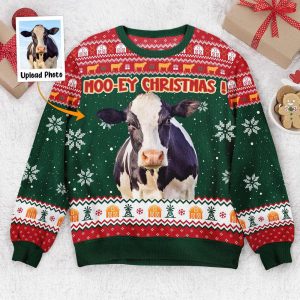 Moo-Ey Christmas, Personalized Photo Ugly Sweater,…