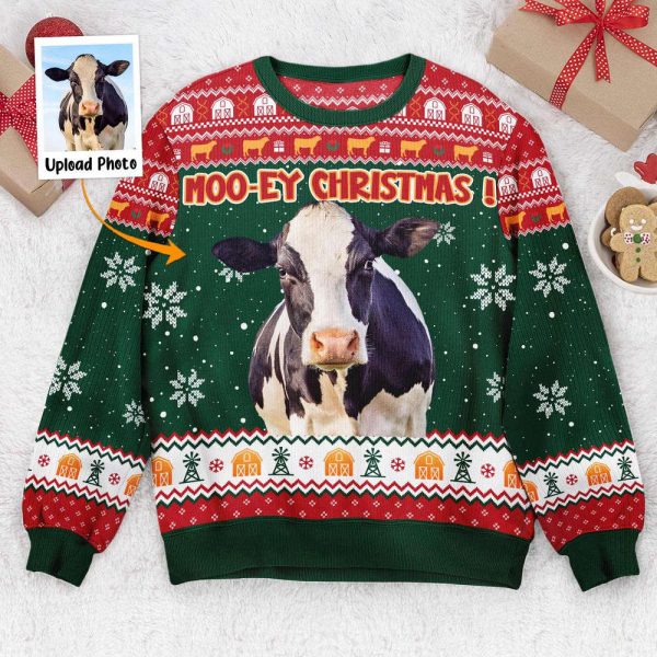 Moo-Ey Christmas, Personalized Photo Ugly Sweater, For Men And Women
