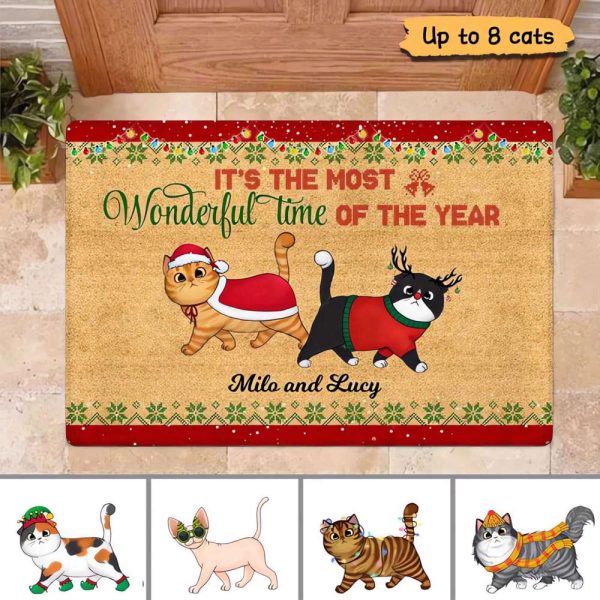 Most Wonderful Time Of The Year Cat Custom Doormat, Cat Doormat, Gift For Christmas