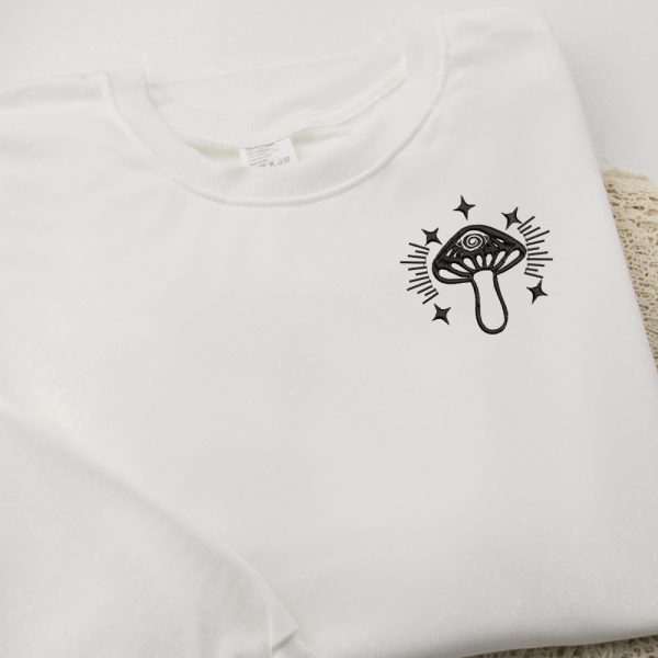 Mushroom Embroidered Crewneck, Embroidered Sweatshirts For Music Lovers