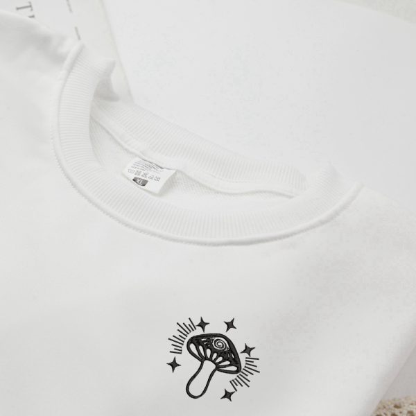 Mushroom Embroidered Crewneck, Embroidered Sweatshirts For Music Lovers