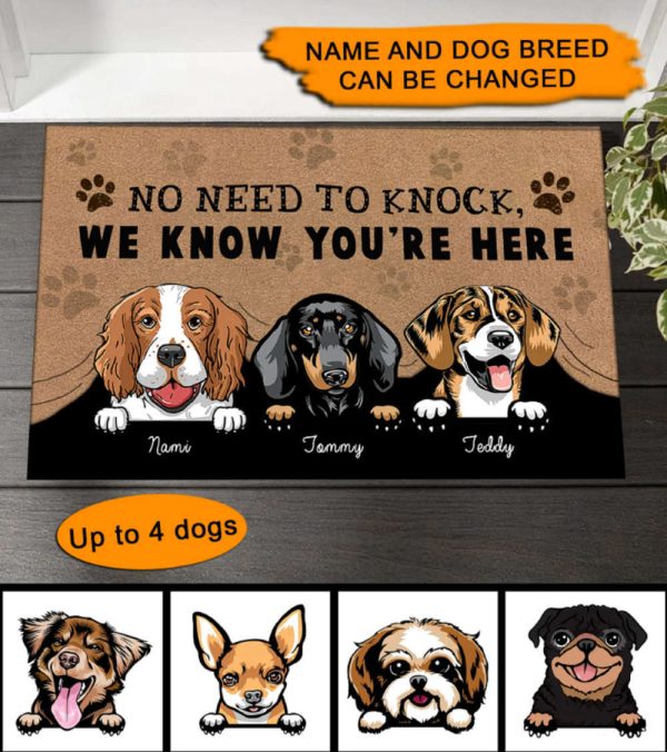 No Need To Knock We Know You Are Here, Personalized Dog Doormat, Housewarming Gift