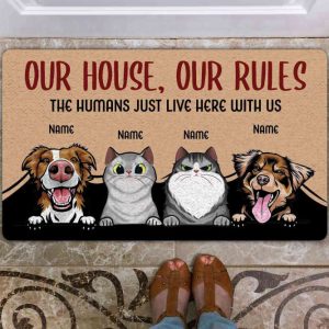 our house our rules the human just live here with us dog cat doormat personalized pet doormat cute funny rug for dog lovers for cat lovers 1.jpeg