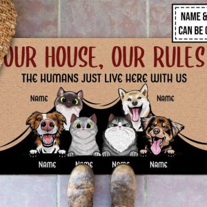 our house our rules the human just live here with us dog cat doormat personalized pet doormat cute funny rug for dog lovers for cat lovers.jpeg