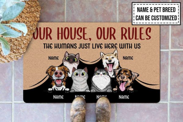 Our House Our Rules The Human Just Live Here With Us Dog & Cat Doormat For Pet Lovers