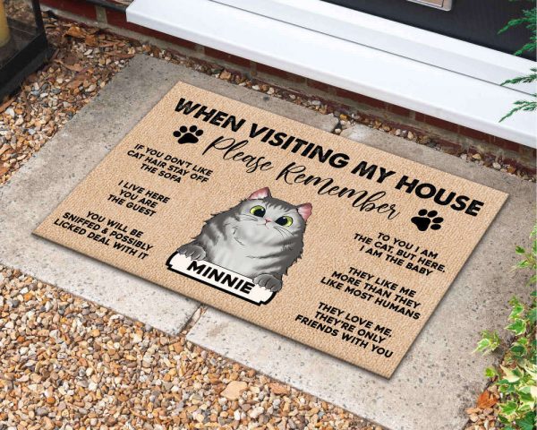 Personalized Cat Doormat, Custom Cat Welcome Mat, For Cat Lovers Gift