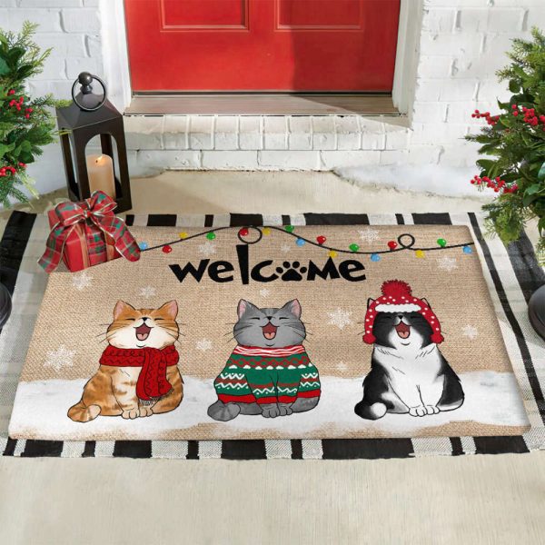 Personalized Cat Doormat, Funny Cat Welcome Mat, Cat Christmas Doormat For Pet Lovers