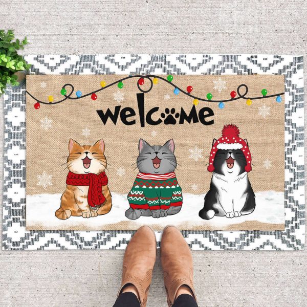 Personalized Cat Doormat, Funny Cat Welcome Mat, Cat Christmas Doormat For Pet Lovers