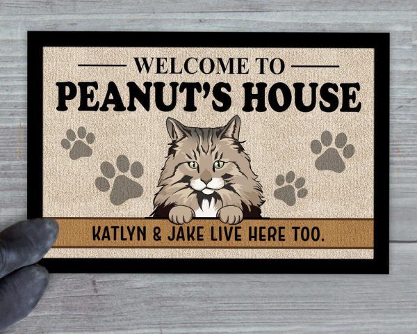 Personalized Cat Doormat With Owner’s Names, Custom Cat Doormat For Cat Lover
