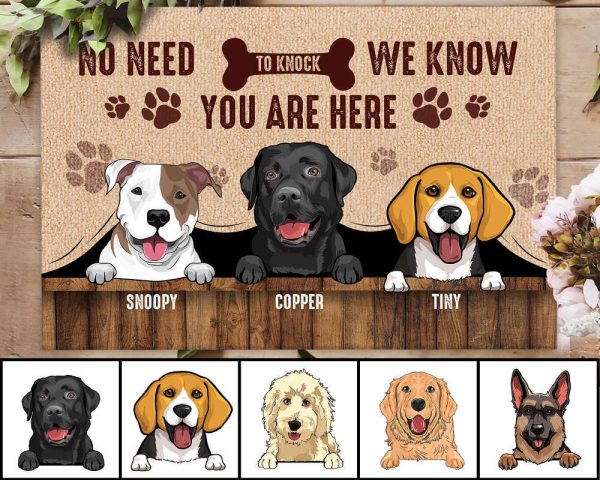 Personalized Dog Doormat, No Need To Knock, We Know You’re Here Doormat For Dog Lover