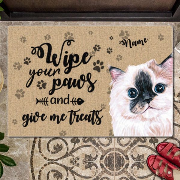 Personalized Cat Doormat, Wipe Your Paws and Give Me Treats Doormat, For Cat Lovers