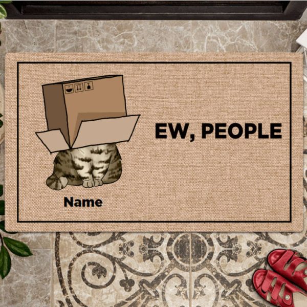 Personalized Funny Cat Welcome Doormat, Ew People Funny Cat Mat For Pet Lovers