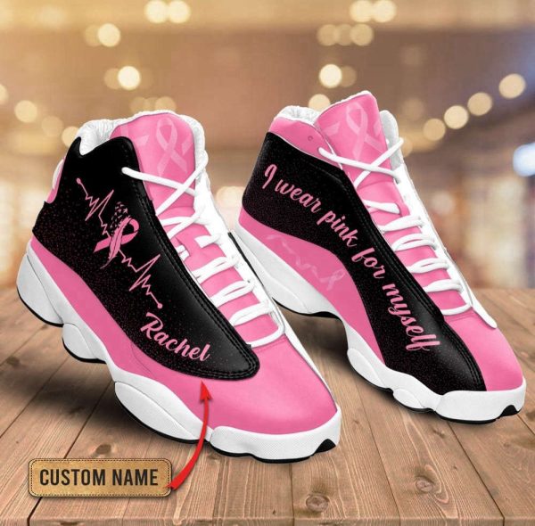 Personalized Name Breast Cancer Awareness Shoes, I Wear Pink For Myself For Breast Cancer