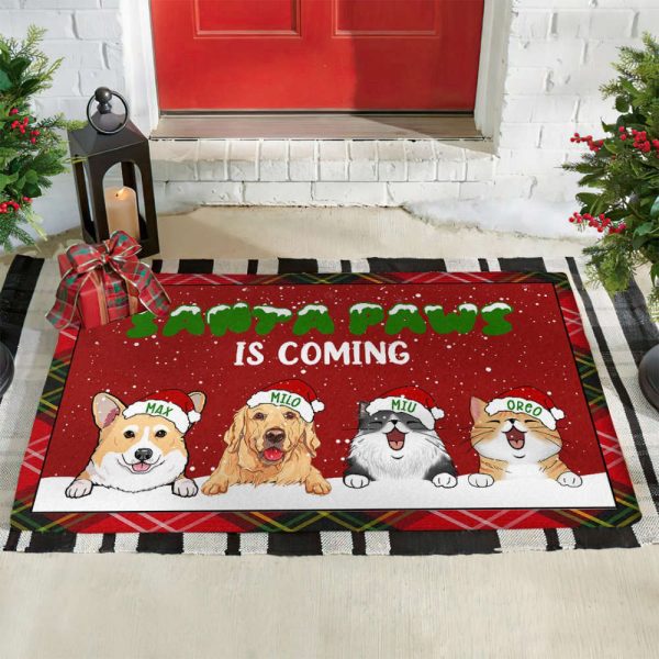 Santa Paws Is Coming  Doormat, Personalized Pet Doormat, Gift For Christmas