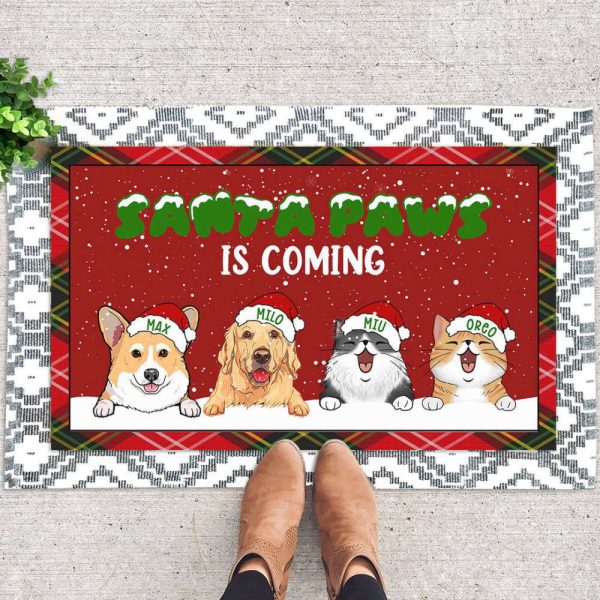 Santa Paws Is Coming  Doormat, Personalized Pet Doormat, Gift For Christmas