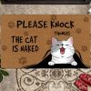 Please Knock The Cat Is Naked Personalized Cat Doormat, Gift For Pet Lovers