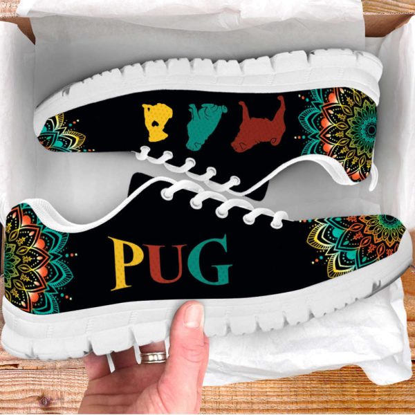 Pug Dog Lover Shoes Geometric Mandala Art Sneakers Walking Running Lightweight Casual Shoes For Pet Lover