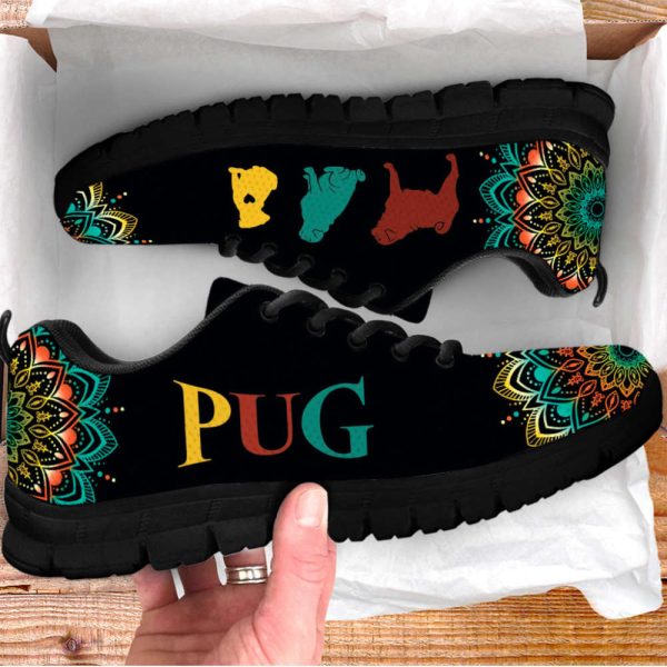 Pug Dog Lover Shoes Geometric Mandala Art Sneakers Walking Running Lightweight Casual Shoes For Pet Lover