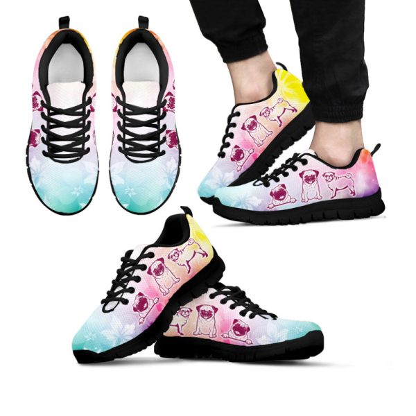 Pug Dog Lover Shoes Rainbow Flower Sneakers Walking Running Lightweight Casual Shoes For Pet Lover