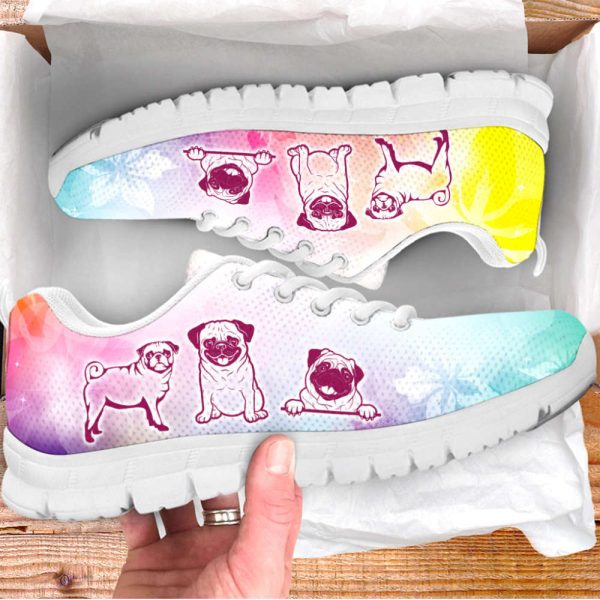 Pug Dog Lover Shoes Rainbow Flower Sneakers Walking Running Lightweight Casual Shoes For Pet Lover