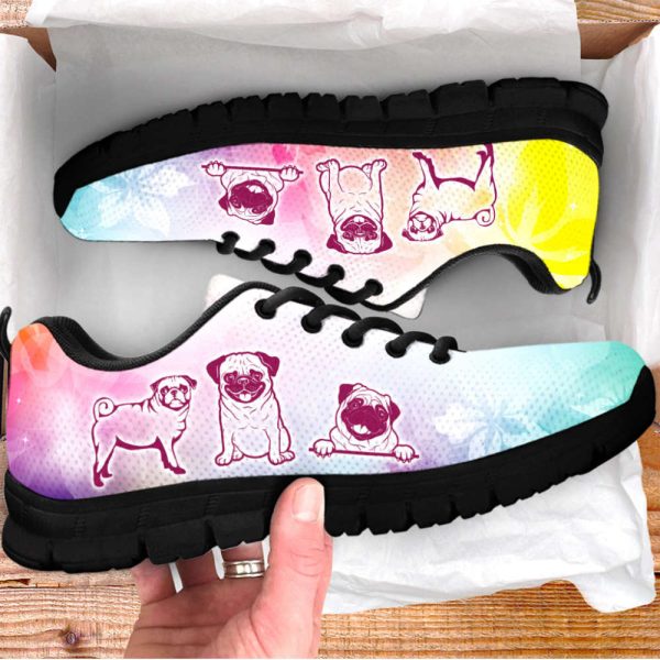 Pug Dog Lover Shoes Rainbow Flower Sneakers Walking Running Lightweight Casual Shoes For Pet Lover