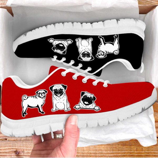 Pug Dog Lover Shoes Red Black Color Sneakers Walking Running Lightweight Casual Shoes For Pet Lover