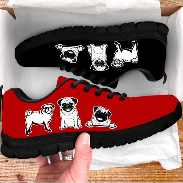 Pug Dog Lover Shoes Red Black Color Sneakers Walking Running Lightweight Casual Shoes For Pet Lover