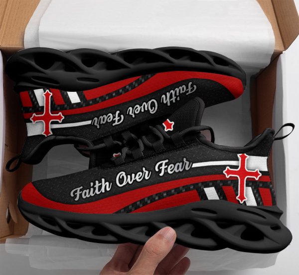 Red Black Jesus Faith Over Fear Running Sneakers Max Soul Shoes  For Men And Women