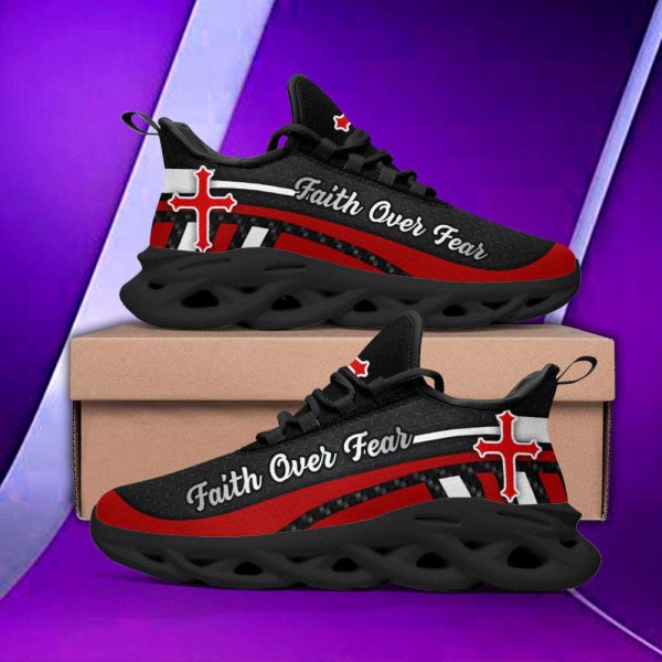 Red Black Jesus Faith Over Fear Running Sneakers Max Soul Shoes  For Men And Women