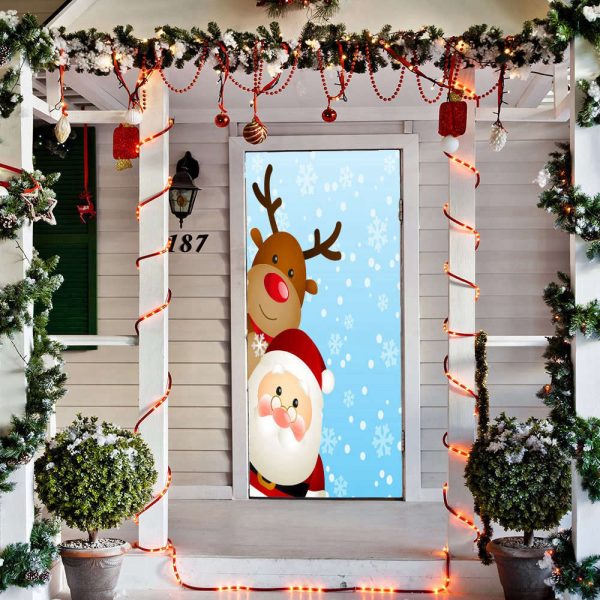 Santa and Reindeer Door Decoration – Christmas Door Cover – Christmas Gift For Family