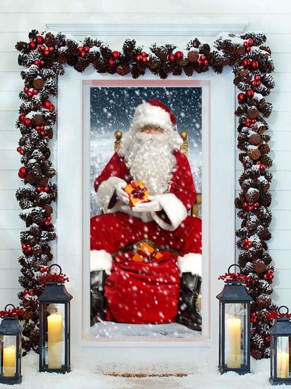 Santa Claus Door Banner, Holiday New Year Front Door Cover, Gift For Family