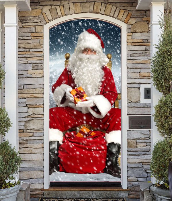 Santa Claus Door Banner, Holiday New Year Front Door Cover, Gift For Family