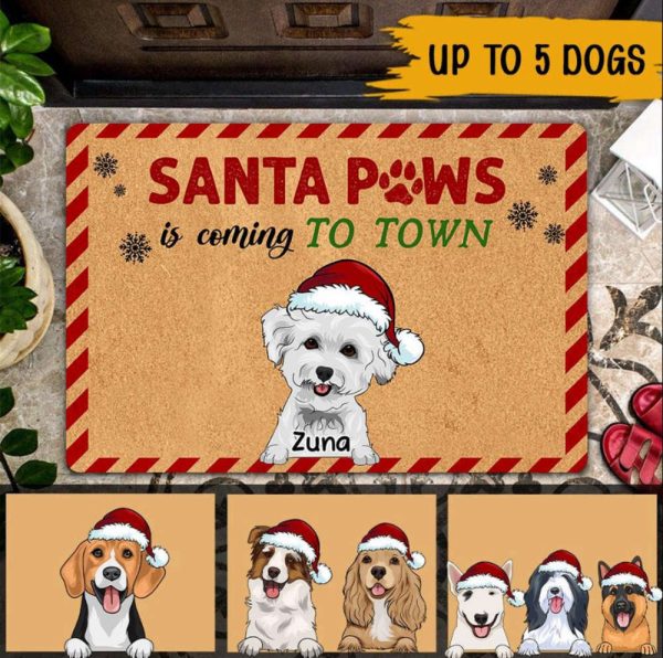 Santa Paws Christmas Personalized Dog Doormat, Xmas Welcome Mat, Gift For Christmas