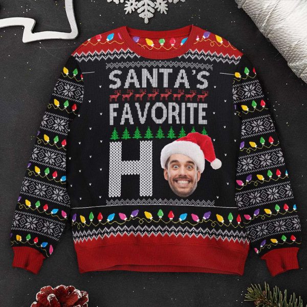 Santa’s Favorite Ho Custom Face, Personalized Photo Ugly Sweater, For Men And Women