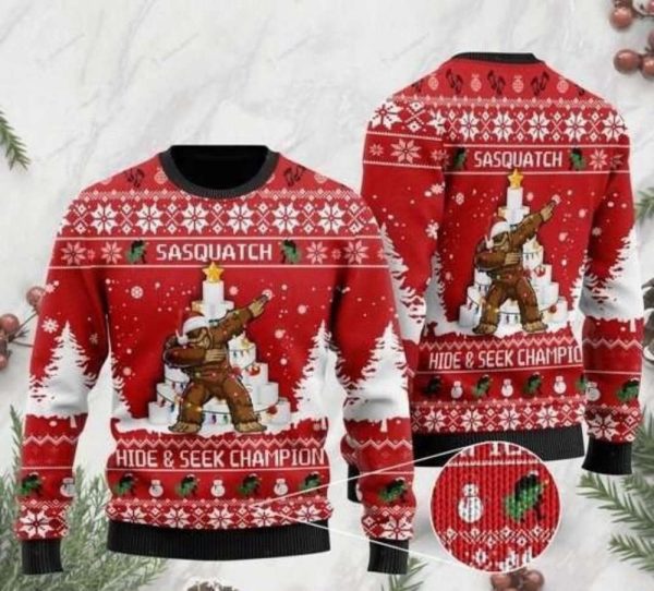 Sasquatch Hide And Seek Champion Ugly Christmas Sweater, Sasquatch Lover Gift