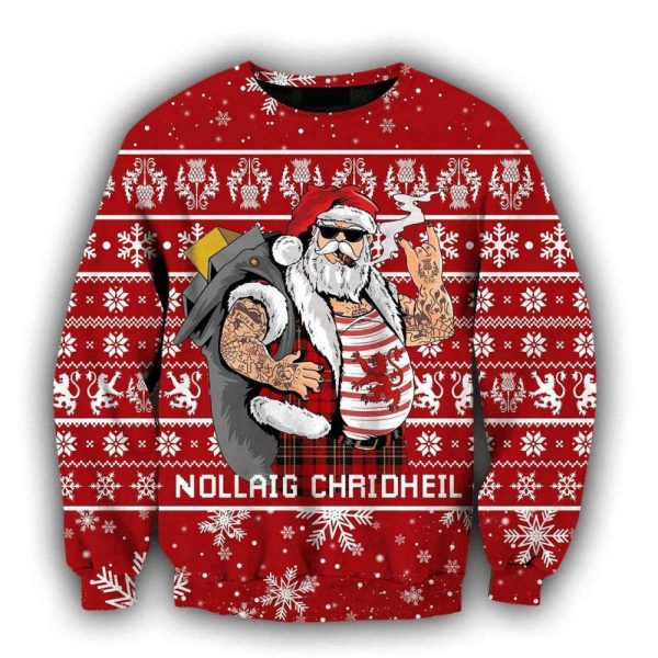 Scottish Gangster Santa Red Ugly Christmas Sweater, For Men And Women