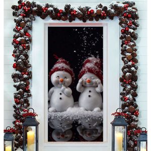 Snowmen Front Door Cover, Christmas Door…