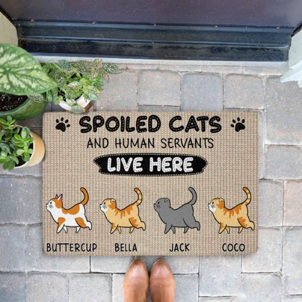 Spoiled Cats and Human Servant Live Here Personalized Cat Doormat, Gift For Pet Lovers