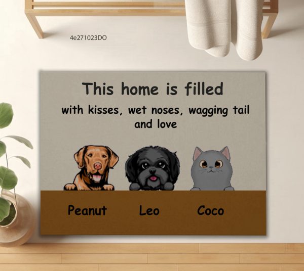 This Home Is Filled With Kisses, Wet Nose Pet Personalized Doormat For Dog Lover