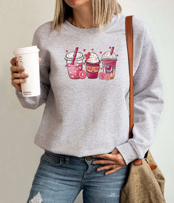 Valentine Coffee Heart Sweatshirt, Women Valentine Shirt, Cozy Love Sweatshirt For Women