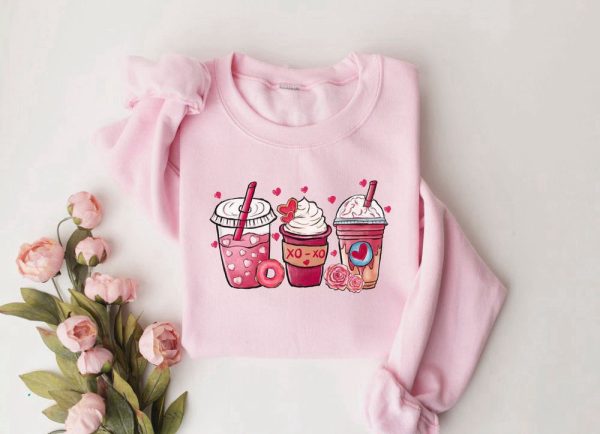 Valentine Coffee Heart Sweatshirt, Women Valentine Shirt, Cozy Love Sweatshirt For Women